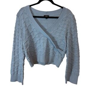 Express Light Blue V-Neck Wrap cropped Knit Sweater Size Medium
